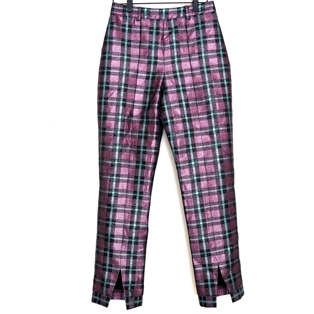 REVOLVE BRAND Lovers + Friends Metallic Plaid Pants in Pink, Blue, and Black